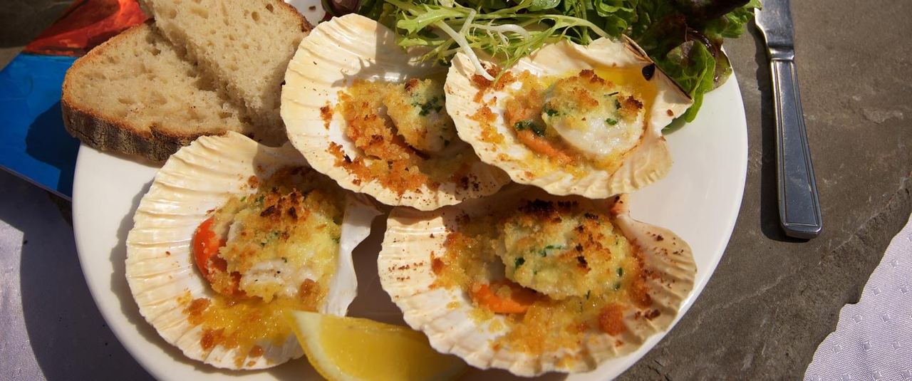 Scallops in their shells at Anchorstone Café