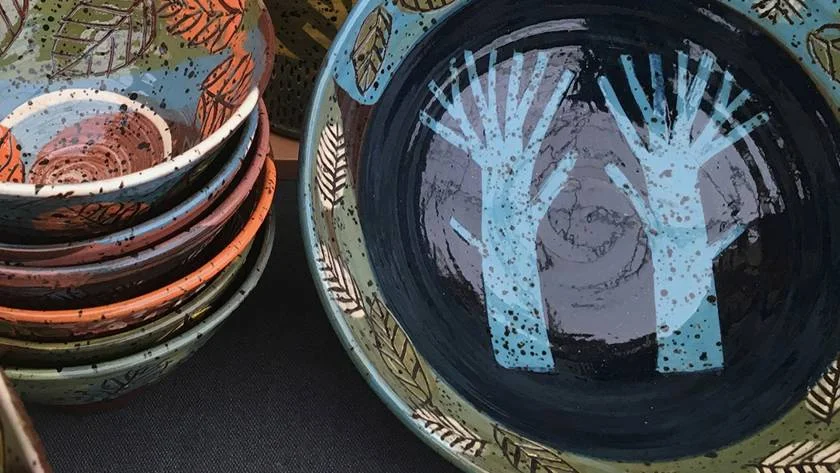 Decorated ceramic bowls by Isabel Merrick featured by Appledore Crafts Company