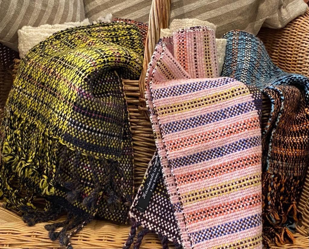 Colourful woven textiles arranged together