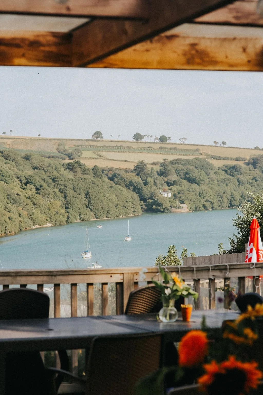 The Avon estuary beyond the seating at Bantham Stores