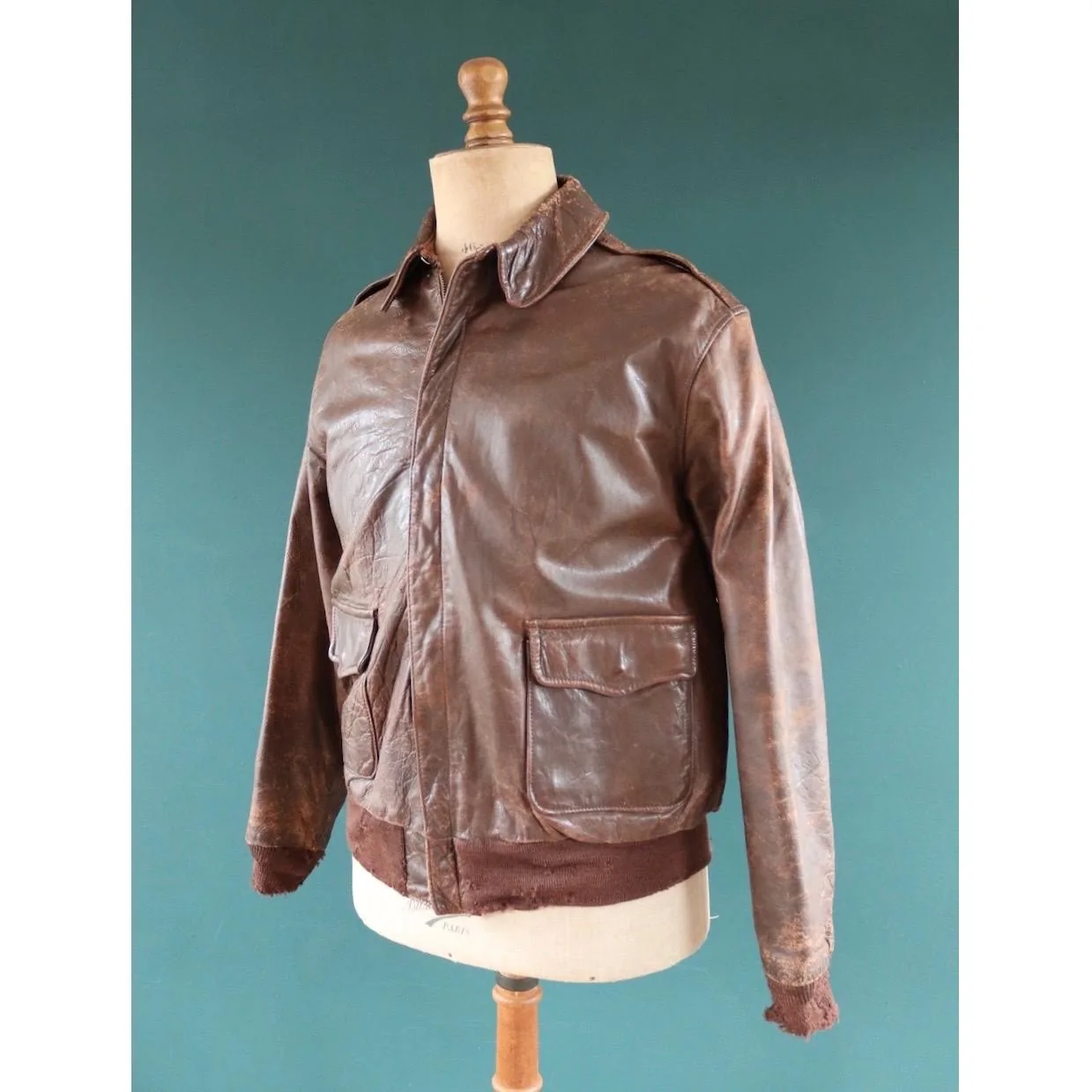 Vintage brown leather flight jacket photographed by Butterworth’s