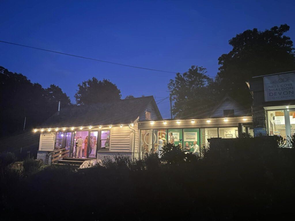cafe ODE illuminated after dark