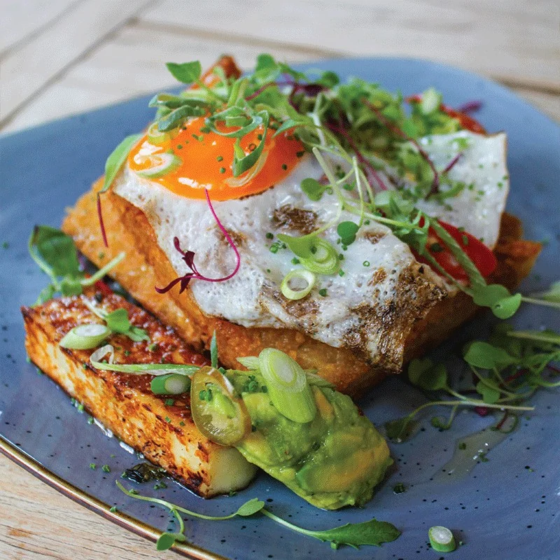 A colourful savoury brunch plate at Wild Thyme