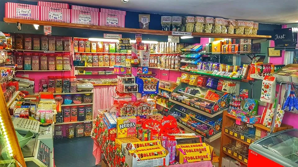 Colourful sweet jars and displays inside Cranch’s Sweetshop