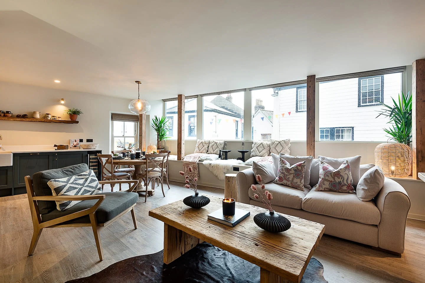 Sofa and coffee table in a light-filled living room