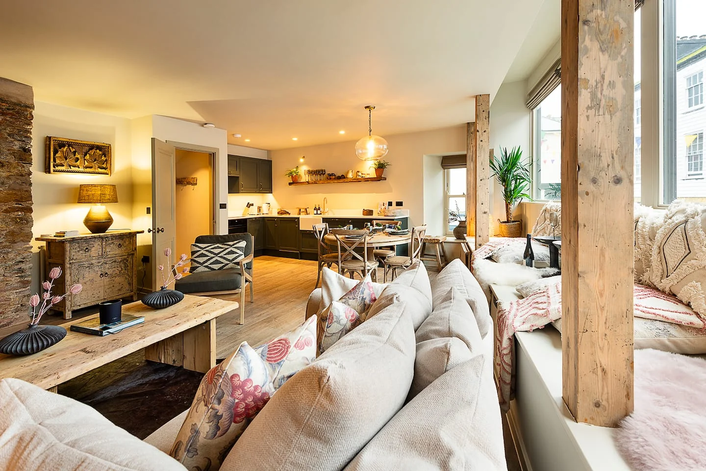 Open-plan living room looking towards the kitchen