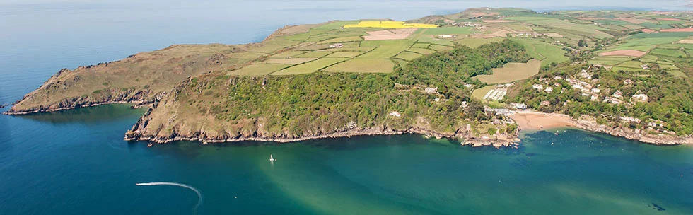 Aerial view of the East Soar headland and surrounding coastline