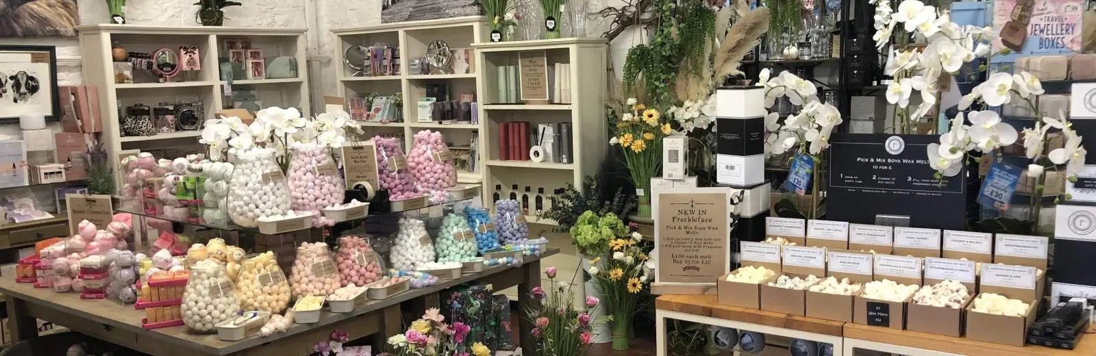 Pastel gifts, toiletries and white orchids inside Fermoy’s Garden Centre