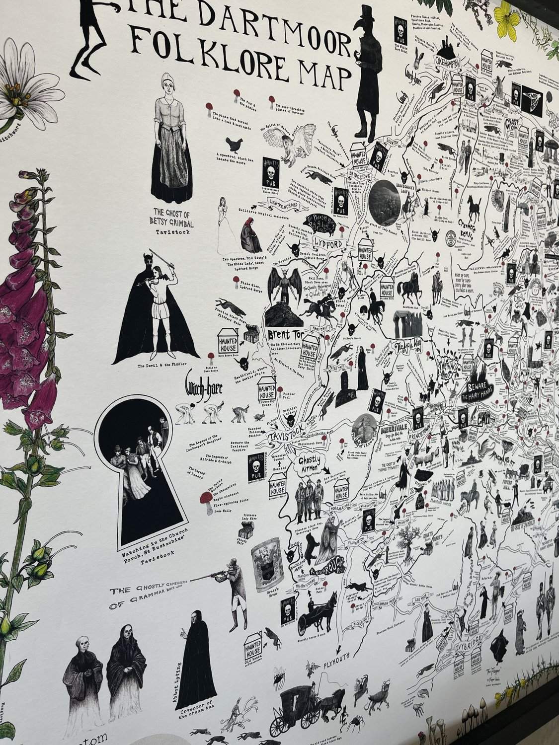 A detail of the illustrated Dartmoor Folklore Map
