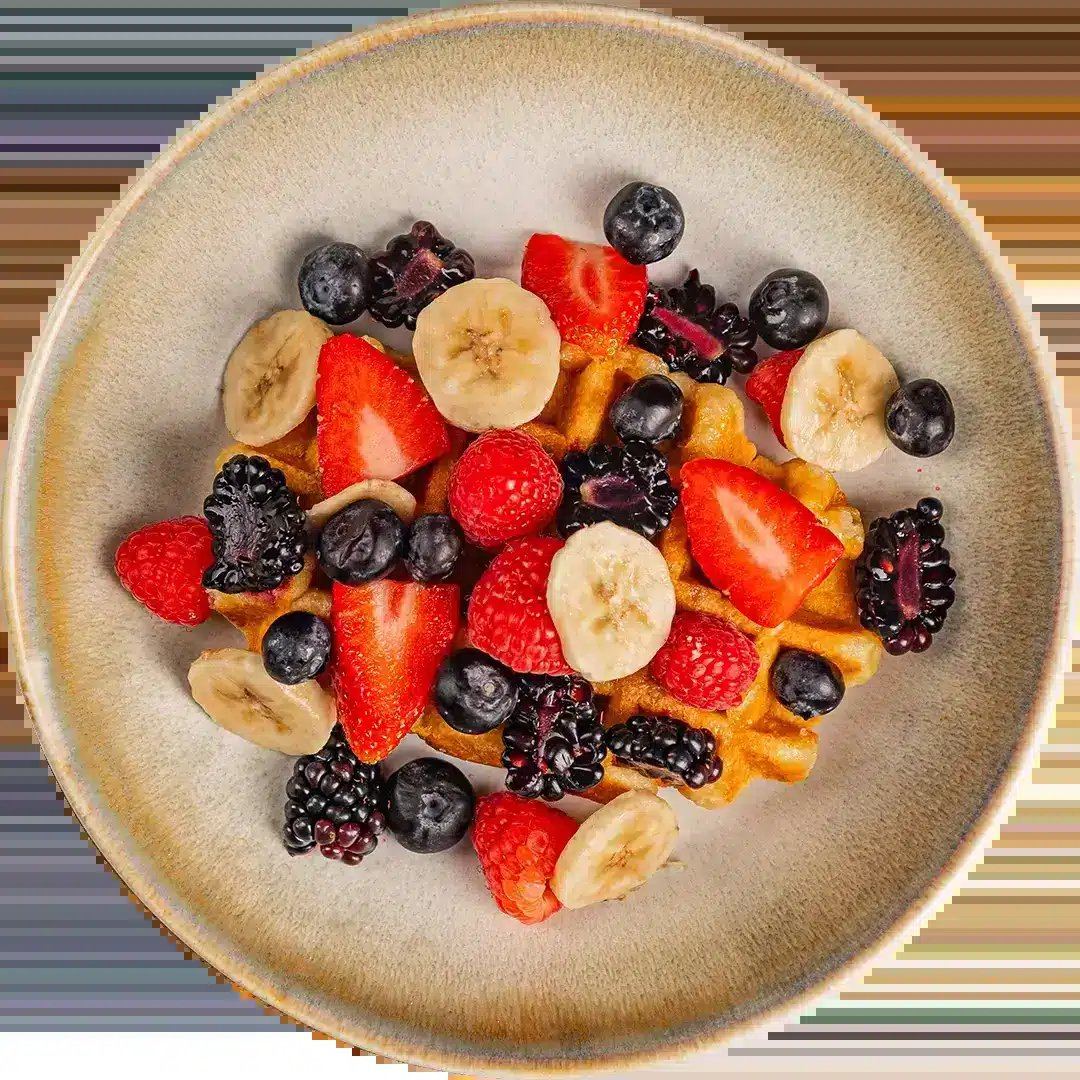 Fruit-topped waffle at Forest Fungi