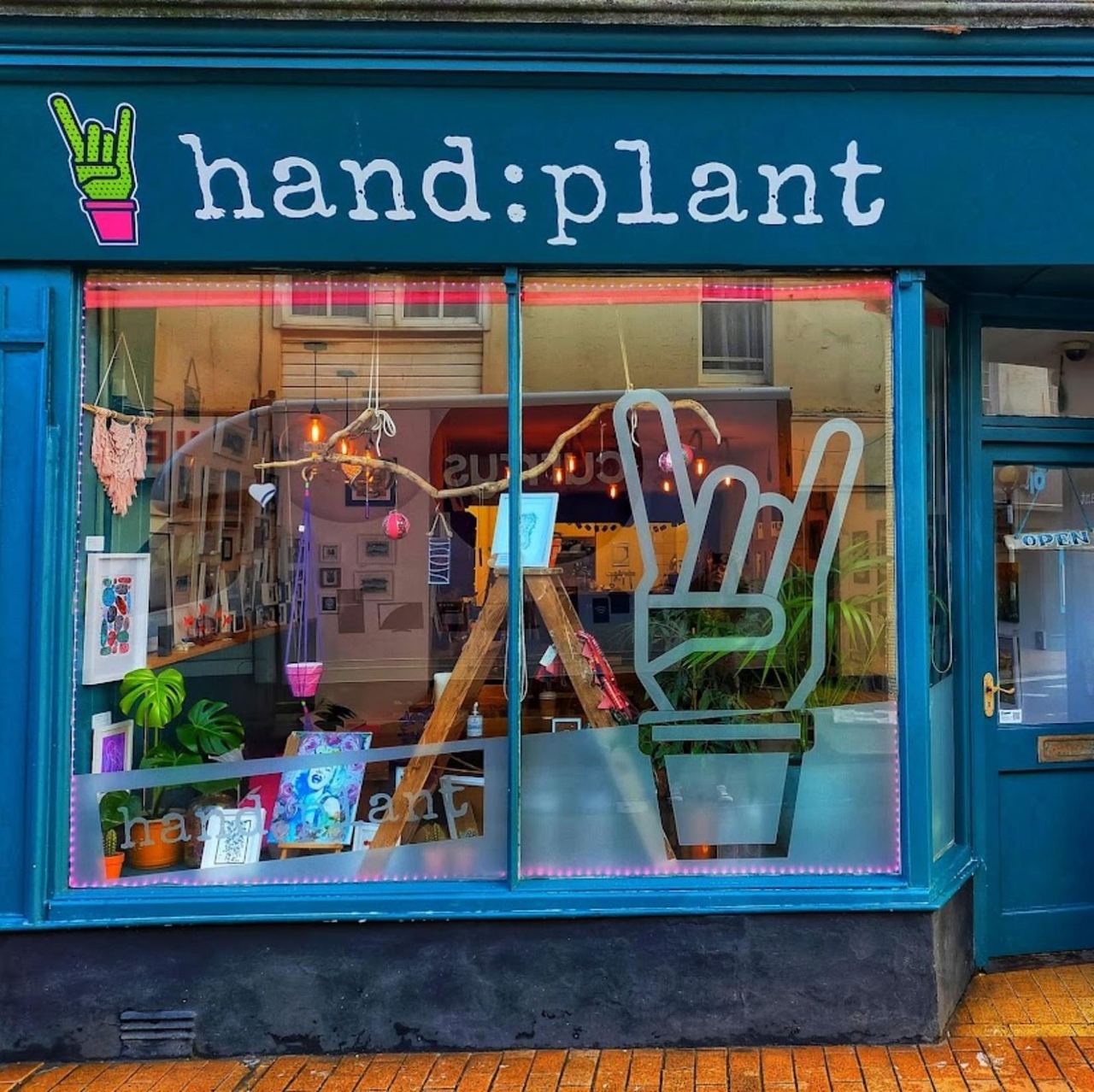 The bright blue hand:plant shopfront in Ilfracombe