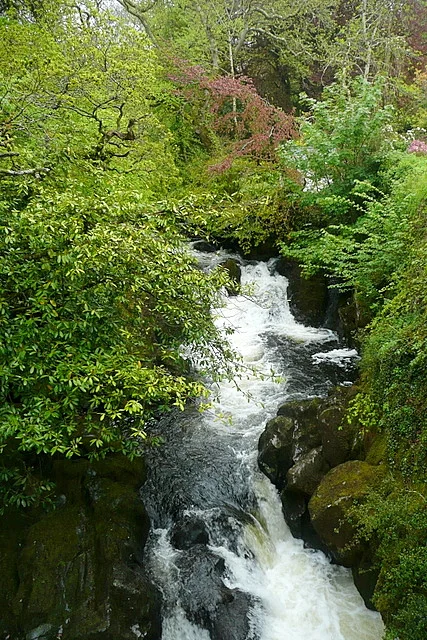 The River Avon cascading over rocks beside Lydia Bridge