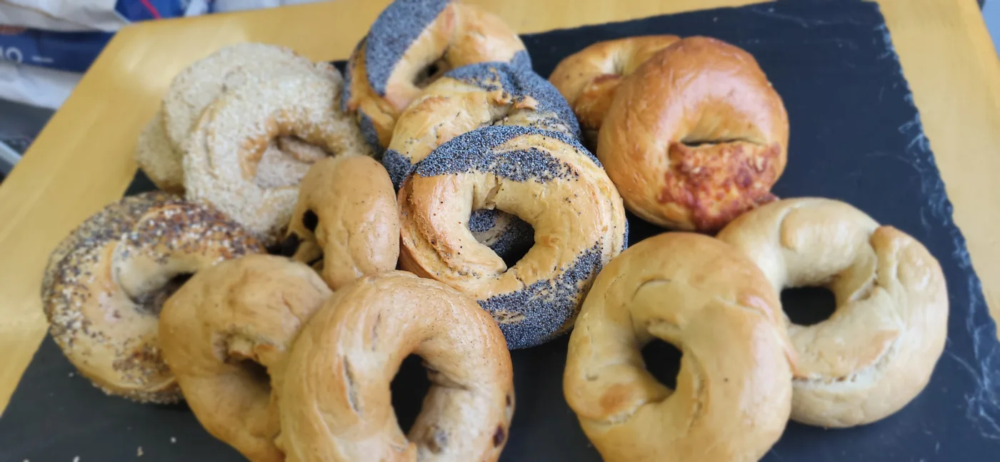 A selection of freshly baked bagels at Montreal Style Bagels