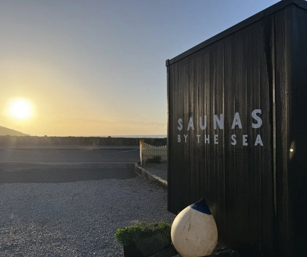 Saunas by the Sea cabin at North Sands in low evening light
