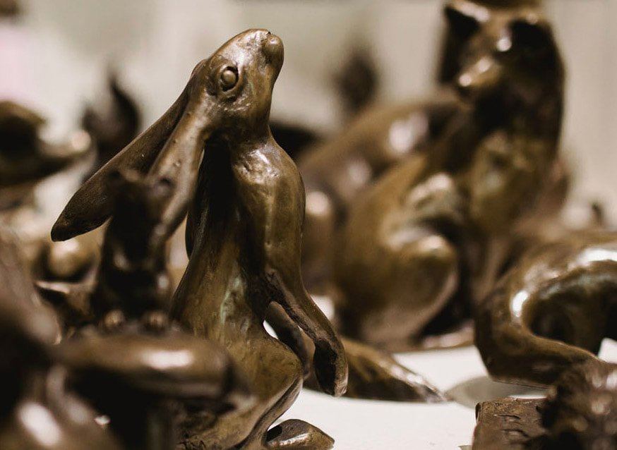 Sculptural bird pieces displayed at Otterton Mill
