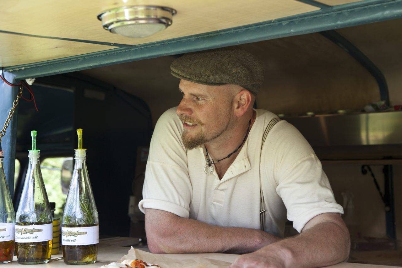 Pizza Amore chef Andrew Whitford at the van’s serving hatch