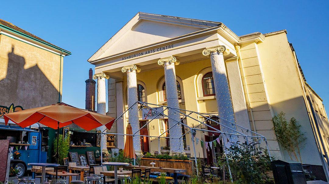 Pizza Amore’s van and orange parasols outside Ashburton Arts Centre