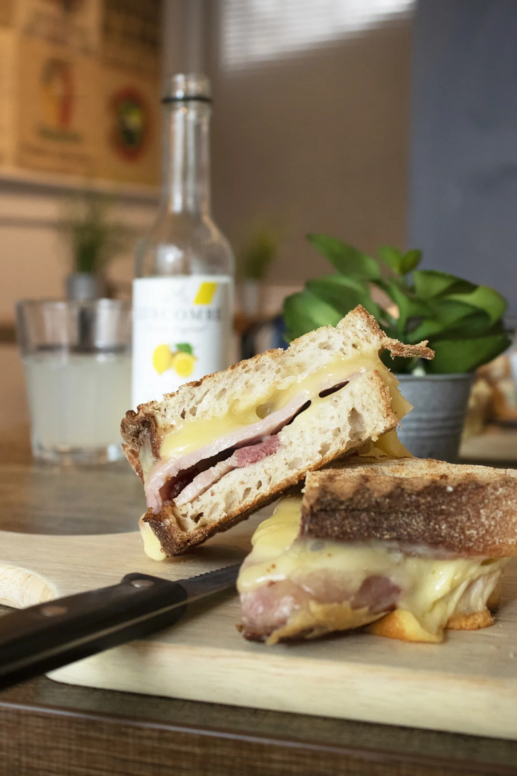A toasted sandwich with salad