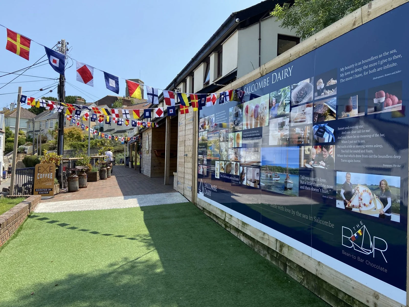 Salcombe Dairy ice cream shop frontage on Island Street with bunting