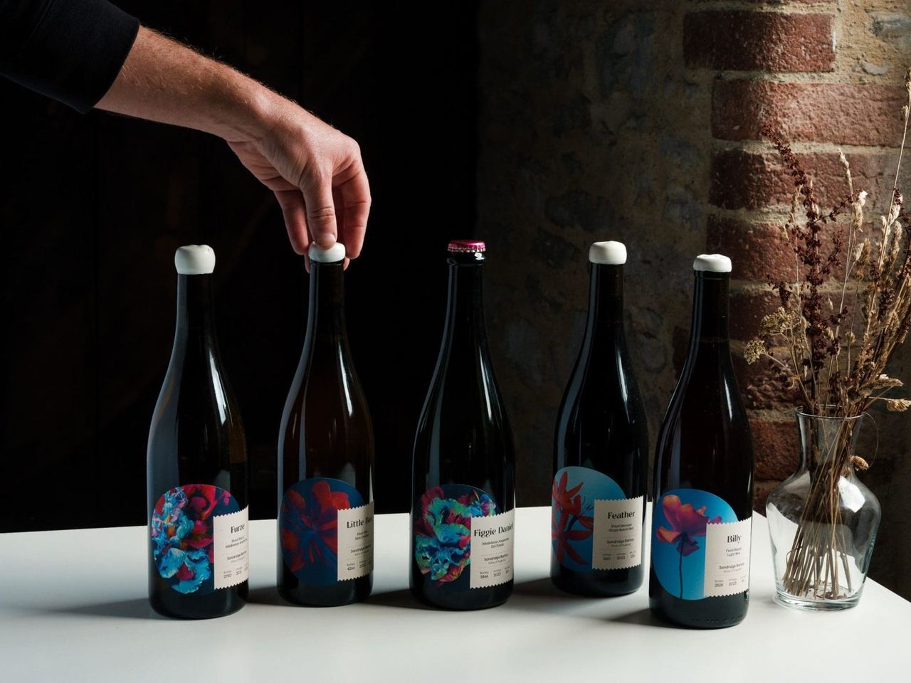 A row of Sandridge Barton wine bottles
