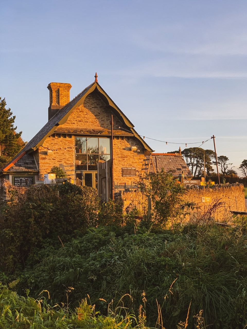 The old school building in warm evening light