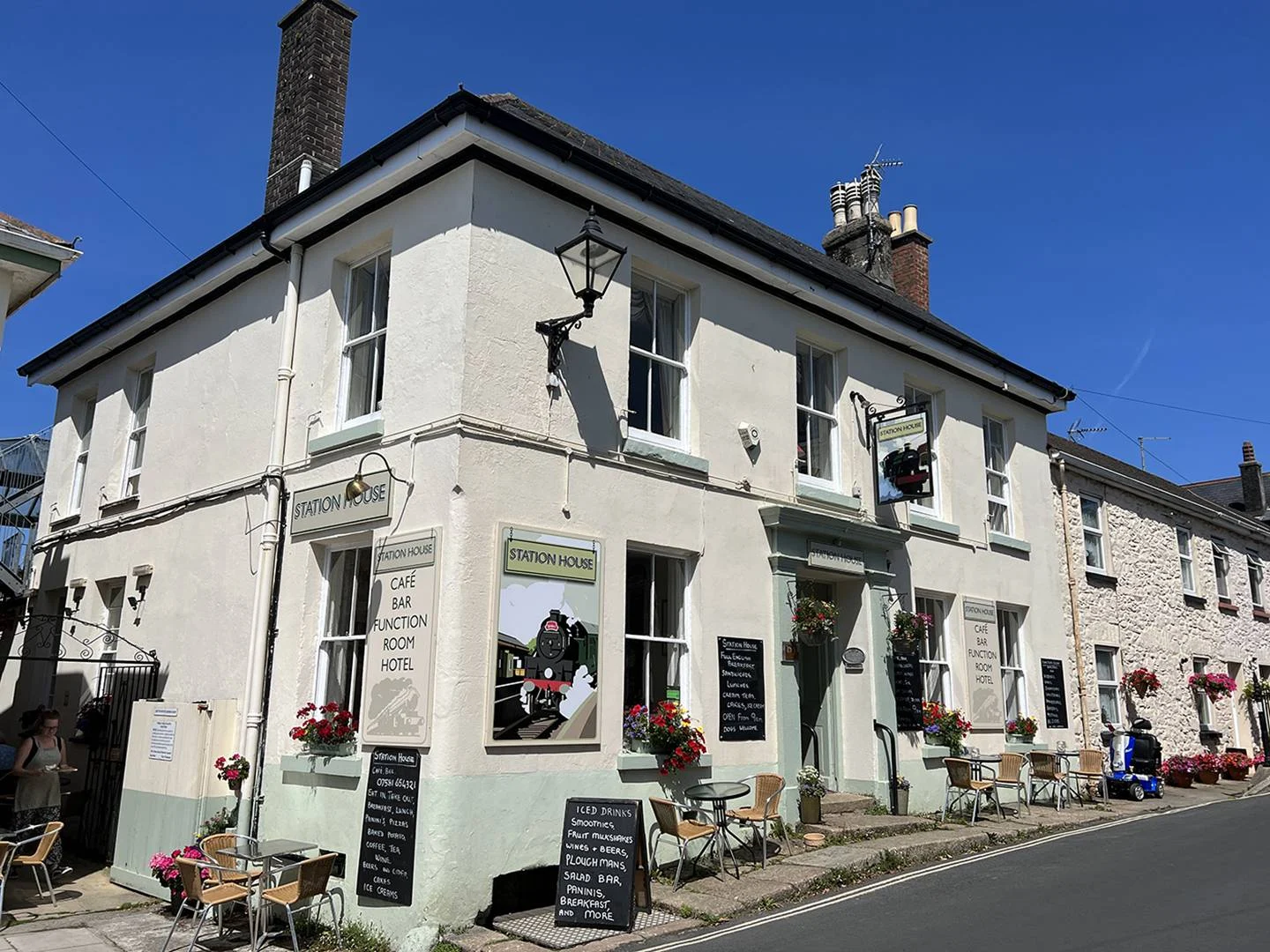 The white-painted Station House café and bar on Station Road