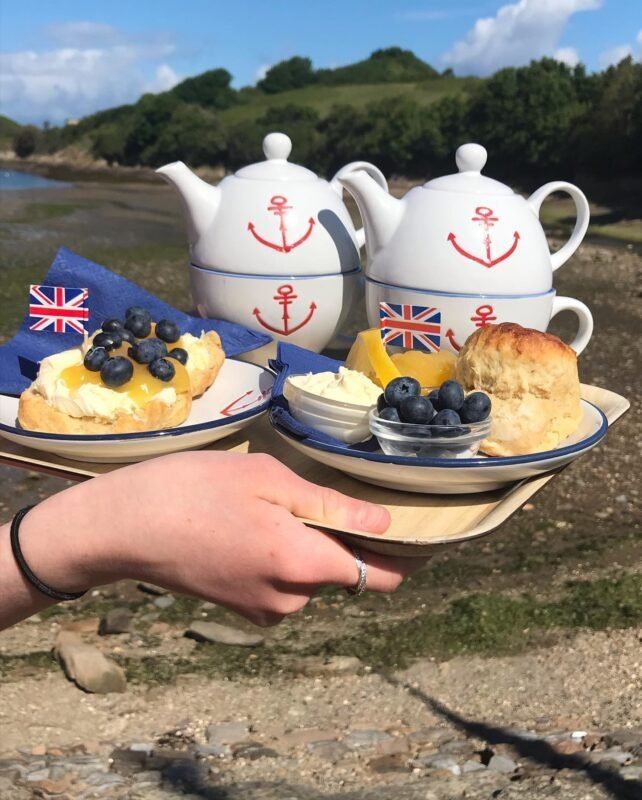 Cream tea served beside Watermouth Harbour