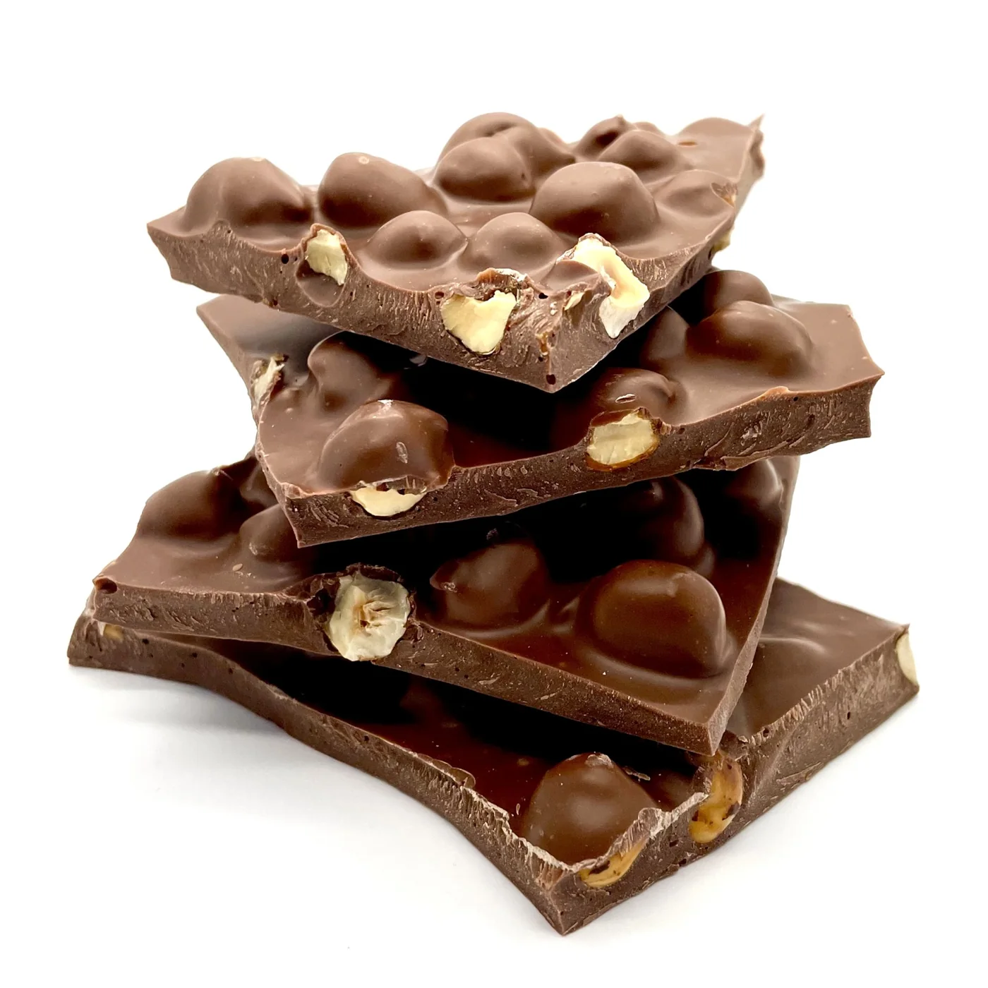 A stack of Tempt chocolate pieces studded with nuts