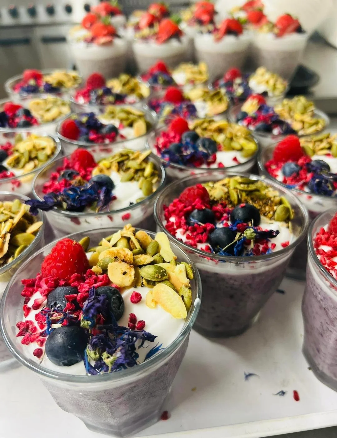 Berry-topped plant-based desserts at The Hairy Barista