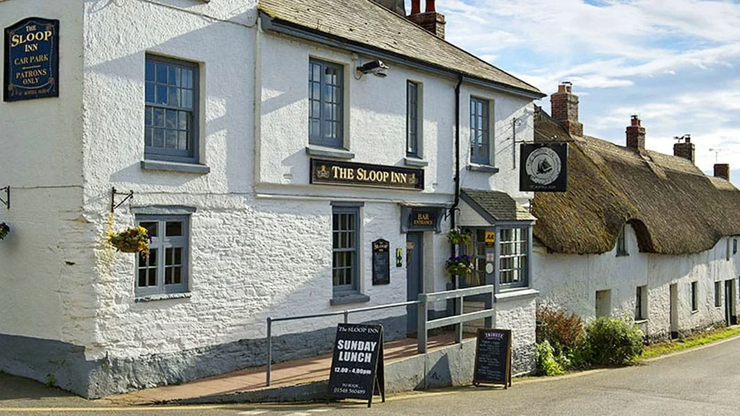 The Sloop Inn exterior beside Bantham’s village road