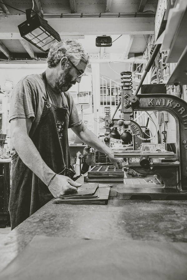 Black and white photograph of leather work at Will Bees Bespoke